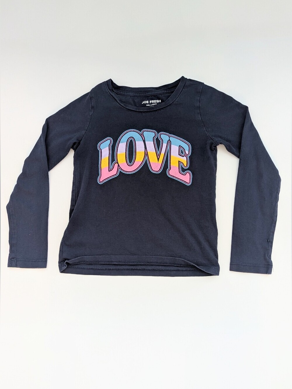 Joe Fresh Kids' (Small/6) Navy Blue 'LOVE' Graphic Long-Sleeve Tee/T-Shirt/Top